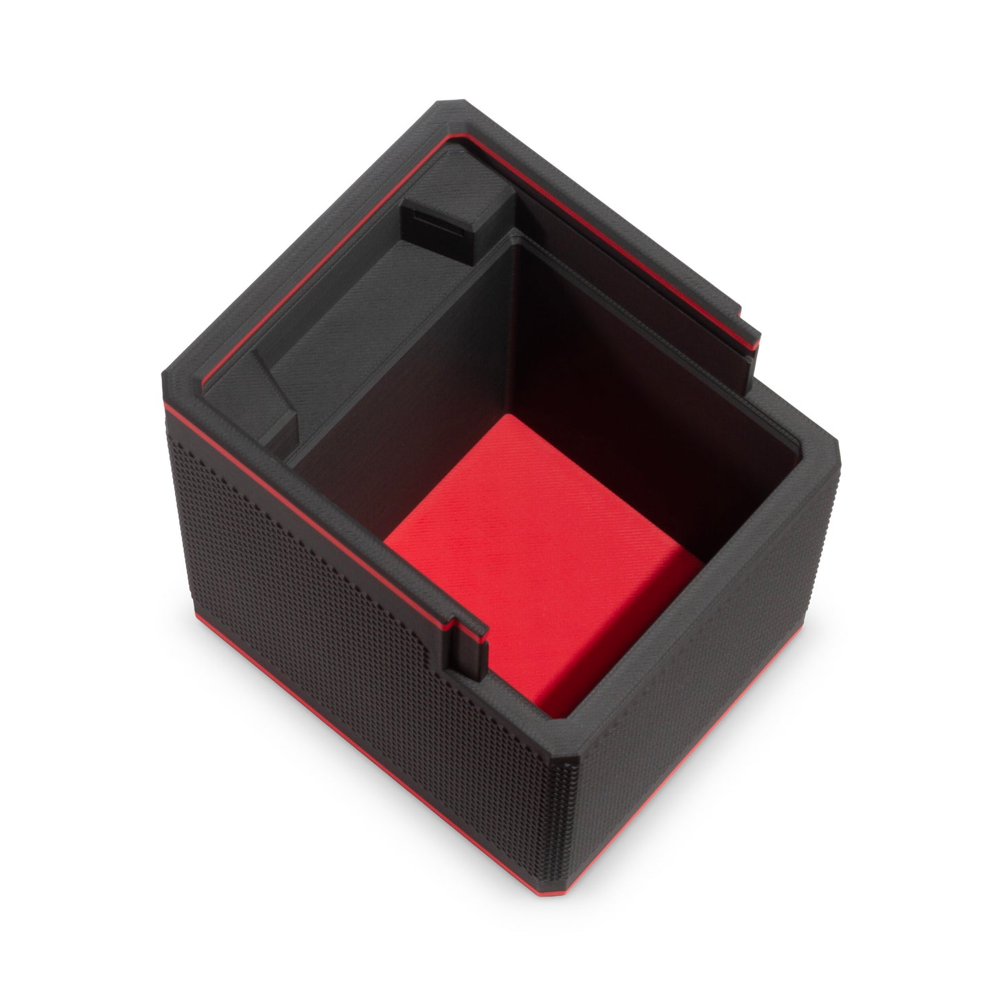 Bullseye Red MTG Commander deck box with MagLock lid partially open