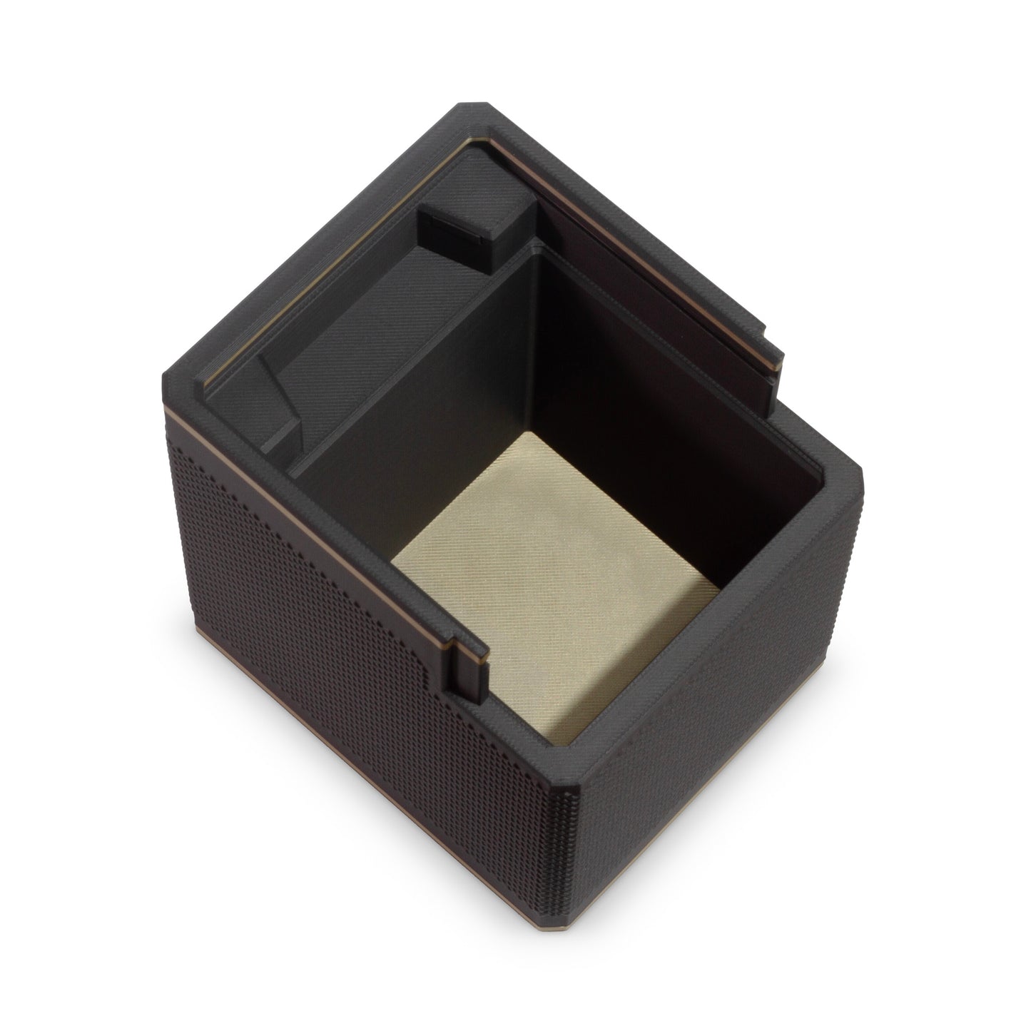 Iridium MTG Commander deck box shown at an angle on a black background